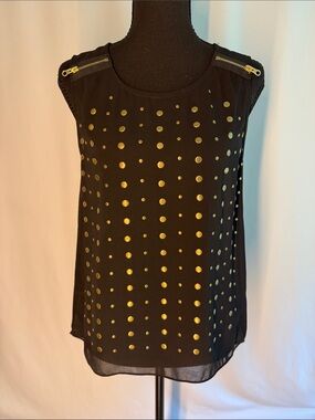 fab'rik Black Sleeveless Studded Tank with Gold Dot Detail